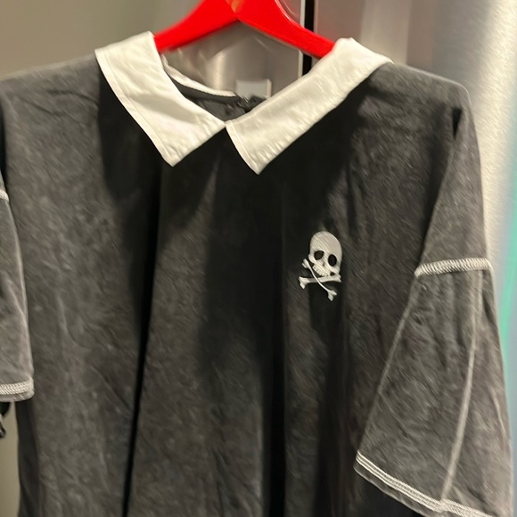 Social collision skull crossbones shirt BLACK shite collar GOTH EMO 3XL WOMENS - Picture 14 of 15